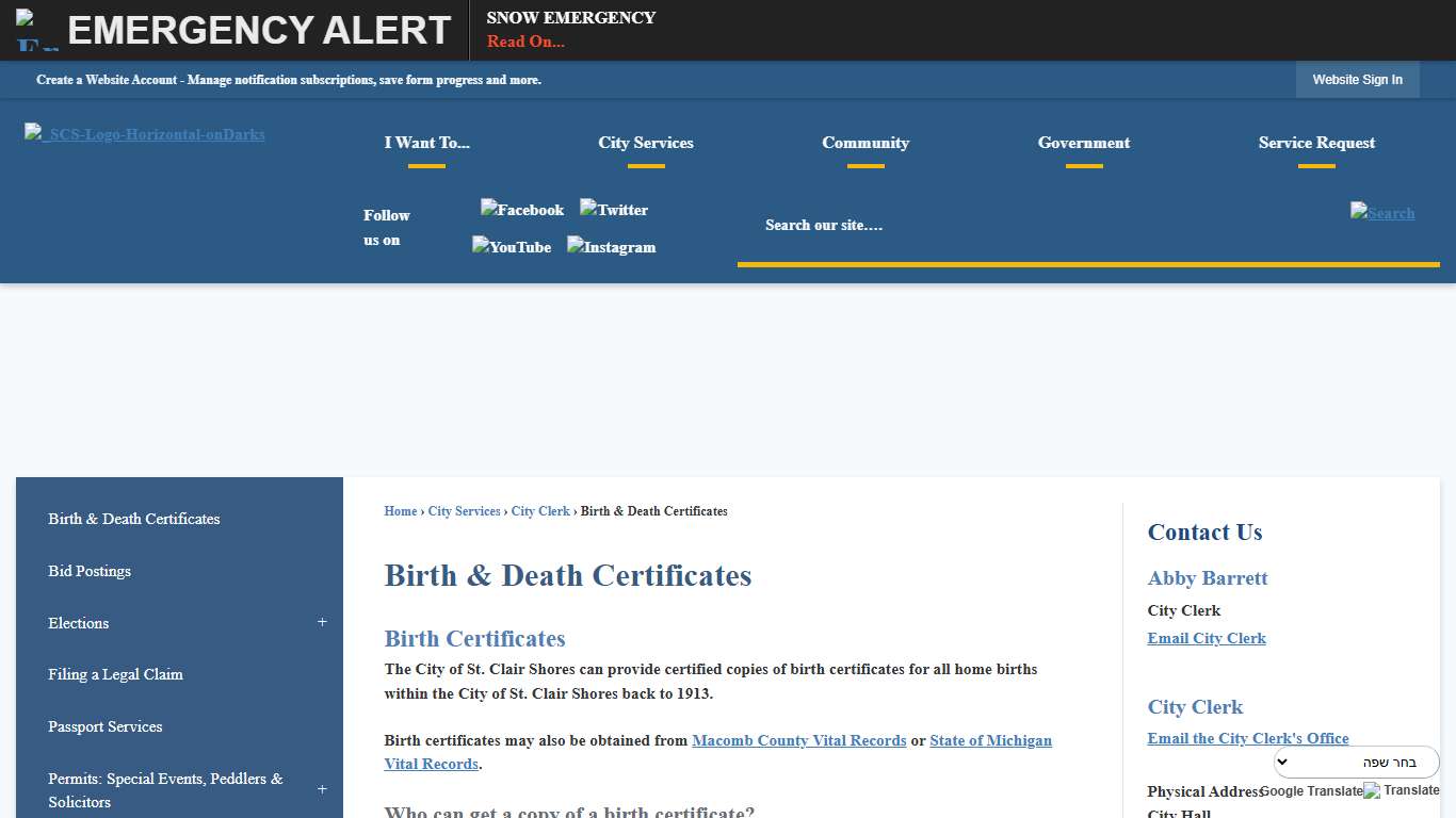 Birth & Death Certificates | St. Clair Shores, MI - Official Website