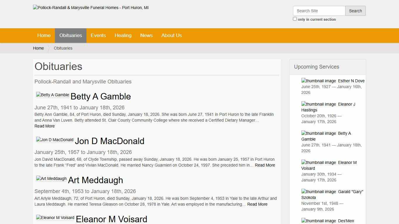 Obituaries — Pollock-Randall Funeral Home - Port Huron, MI