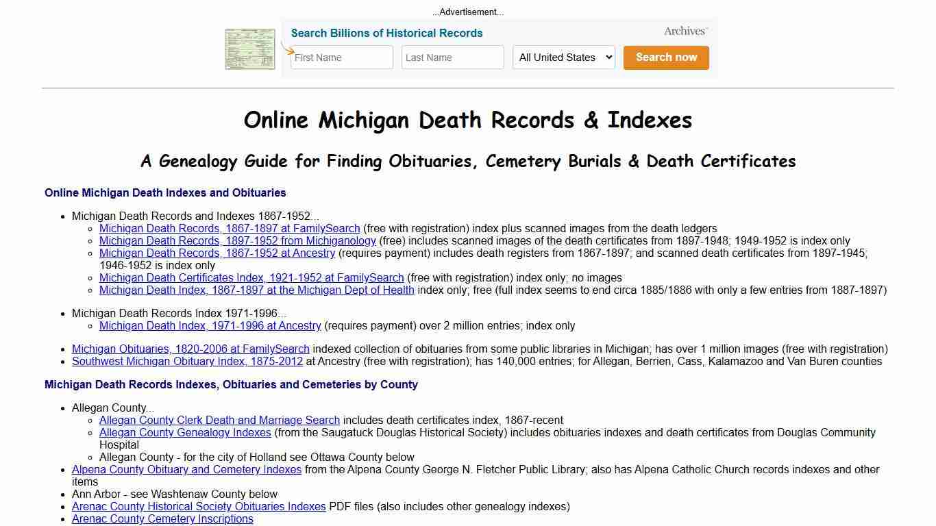 Online Michigan Death Indexes, Records & Obituaries